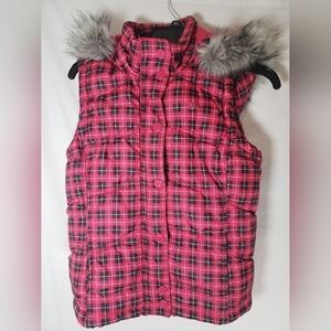 Aeropostale Pink and Black Hooded with Fur Puffer Vest Sz Sm